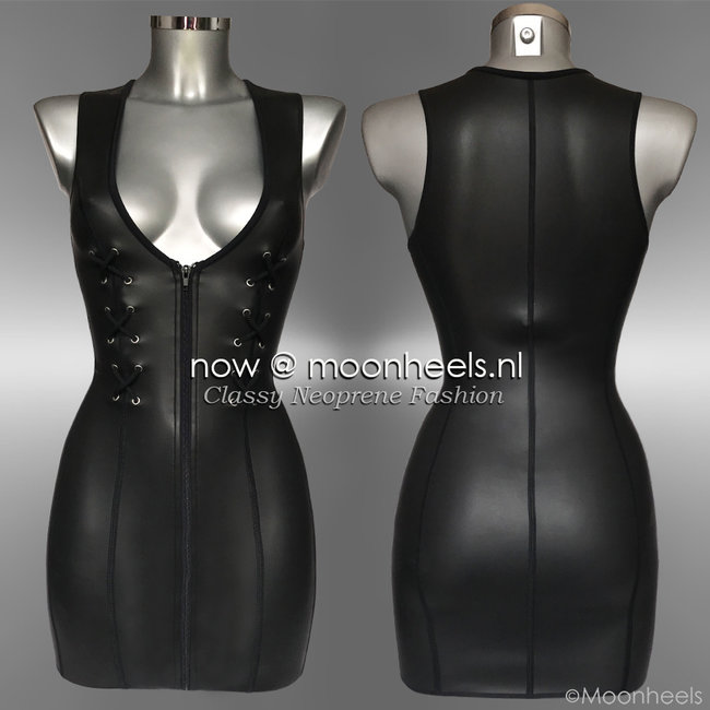 Kinky neoprene (rubber) dress with lacing on the front