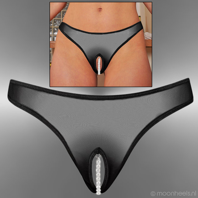 Sexy thong Jade with open crotch and pearls