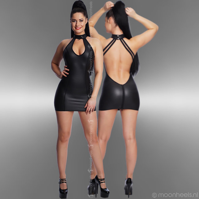 Kinky  jurk neopreen (rubber) met collar en sensationele open rug