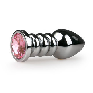 Silver colored butt plug with pink stone