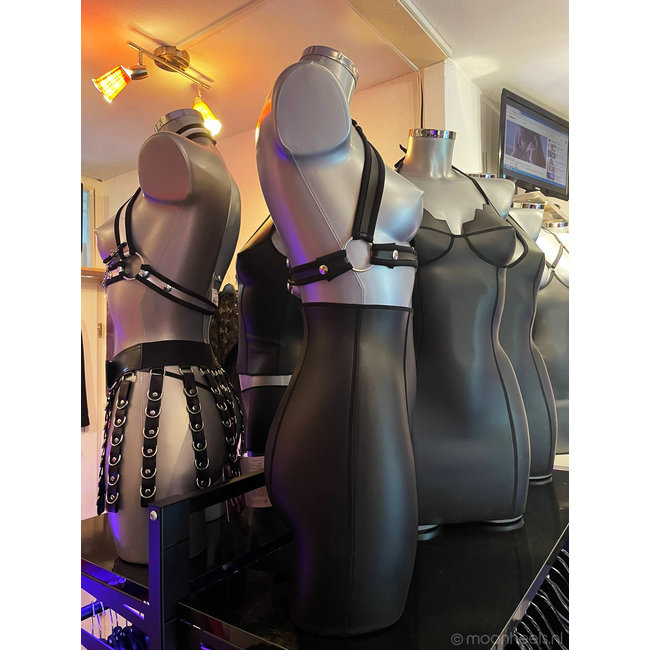 High waist neopreen (rubber) pencil rok met lange rits