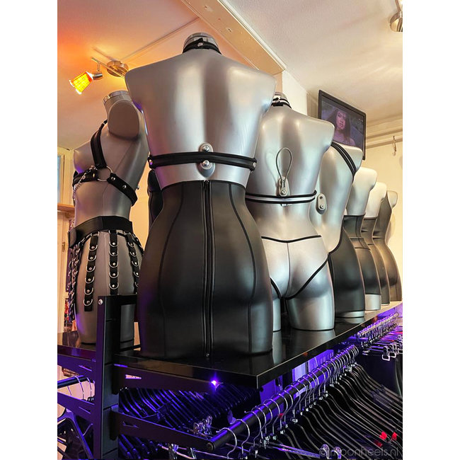 High waist neopreen (rubber) pencil rok met lange rits