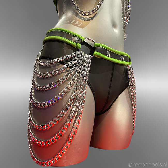 Exclusive elastic Neoprene (rubber) hip belt with chains - Reflective Green