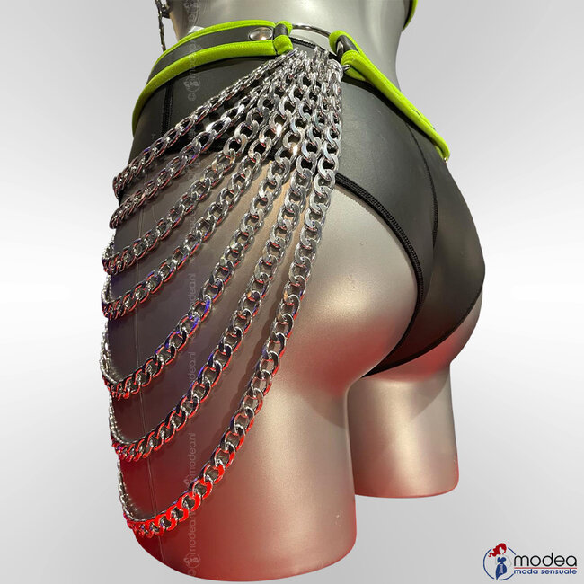 Exclusieve elastische Neopreen (rubber) heupriem met kettingen - Fluot Groene bies