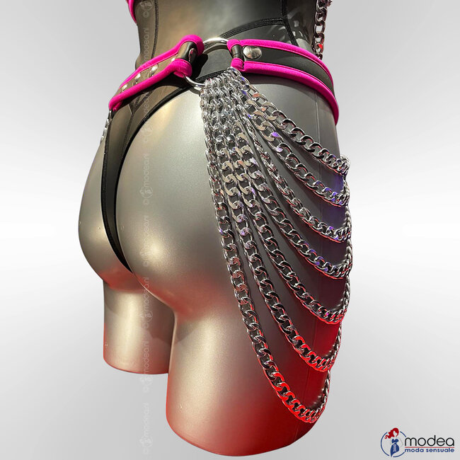 Exclusive elastic Neoprene (rubber) hip belt with chains - Fluor Pink