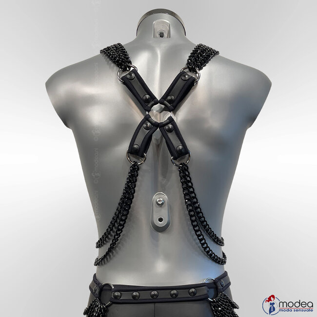 Adjustable neoprene harness with black large links chain