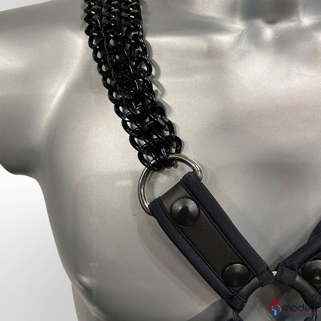 Verstelbaar neopreen harnas met zwarte chique schakel ketting