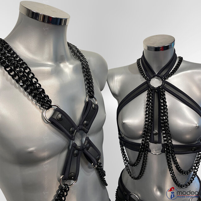 Verstelbaar neopreen mannen heupriem met zwarte chique schakel ketting