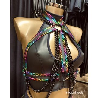 Exclusive elastic Neoprene (rubber) hip belt with chains -Reflective Green - Copy - Copy - Copy