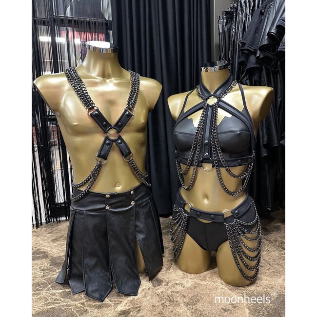 Dames Neopreen (rubber) harnastop met Chrystal Black kettingen - zwarte  bies  -