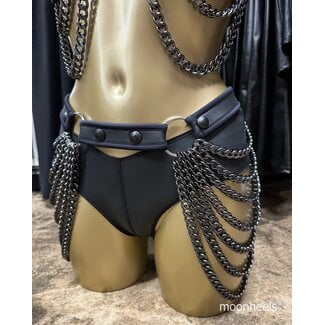 Exclusieve elastische Neopreen (rubber) heupriem met Chrystal Black kettingen - zwarte bies