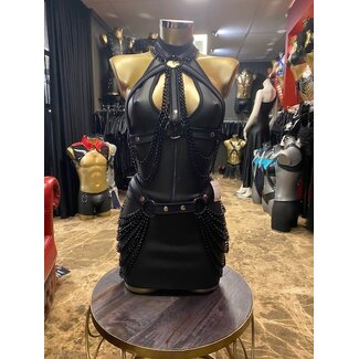 Dames  Neopreen (rubber) harnastop met zwarte kettingen - zwarte bies