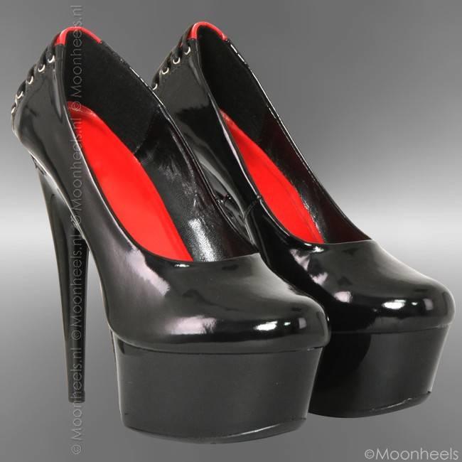 Patent high heels with red-black corset closure