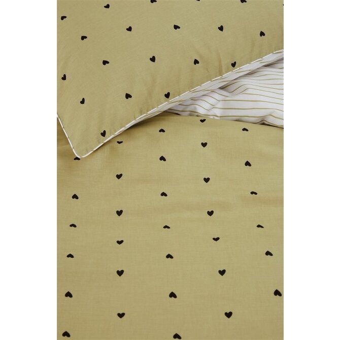 vtwonen Striped Hearts Dekbedovertrek - Geel 140x200/220