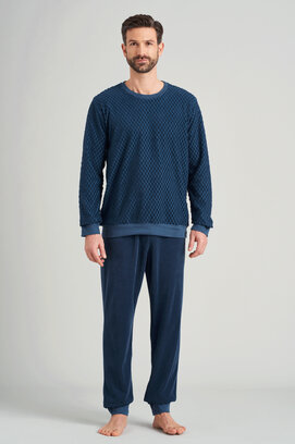 Schiesser heren pyjama lang 175603 jeansblue