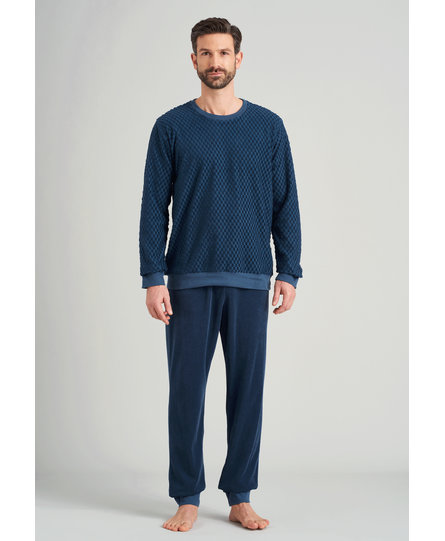 Schiesser heren pyjama lang 175603 jeansblue