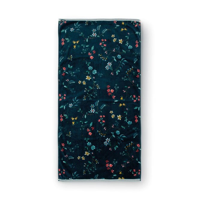 Pip Studio Les Fleurs Badhanddoek - Donkerblauw 70 x 140 cm