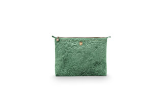 Pip Cosmetic Flat Pouch Large Velvet Quilted  Green 30x22x1cm