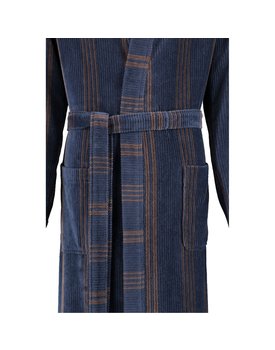 Cawö Heren Kimono Badjas extra licht 2508 - Blau  50