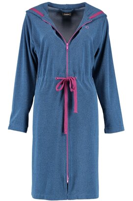 Cawö Dames Badjas met Capuchon, band en rits 821 - Blau-beere  S