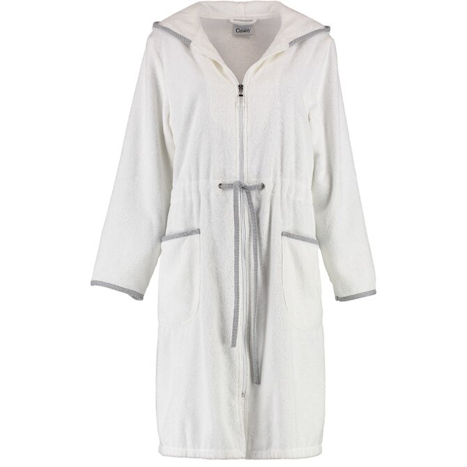 Cawö Peignoir à capuche avec fermeture éclair pour femmes 4103 Blanc/Gris 46