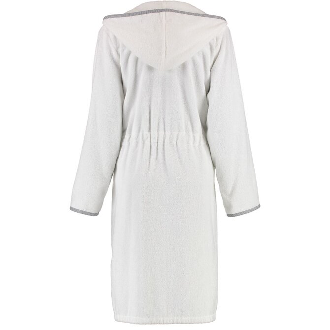 Cawö Dames Badjas met Capuchon en Rits 4103  Wit/grijs 46
