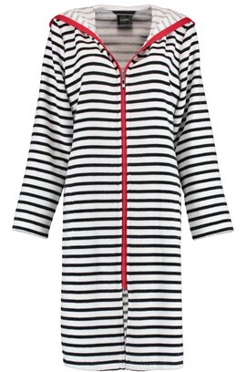 Cawö Ladies Bathrobe Short with Hood and Zip 1244 Schwarz-weiss 46