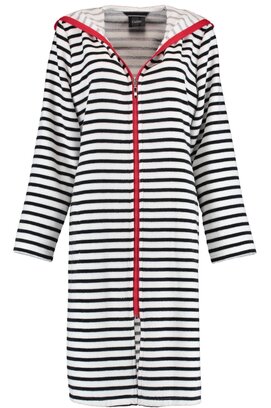 Cawö Dames Badjas kort met Capuchon en Ritssluiting 1244 Schwarz-weiss  40