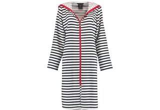 Cawö Dames Badjas kort met Capuchon en Ritssluiting 1244 Schwarz-weiss  40