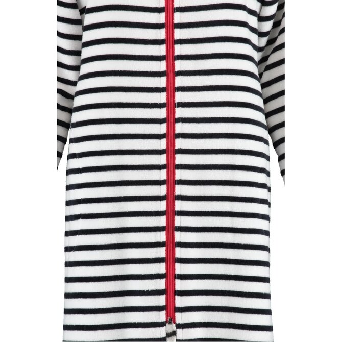 Cawö Dames Badjas kort met Capuchon en Ritssluiting 1244 Schwarz-weiss  36 Cawö Dames Badjas kort met Capuchon en Ritssluiting 1244 Schwarz-weiss  36