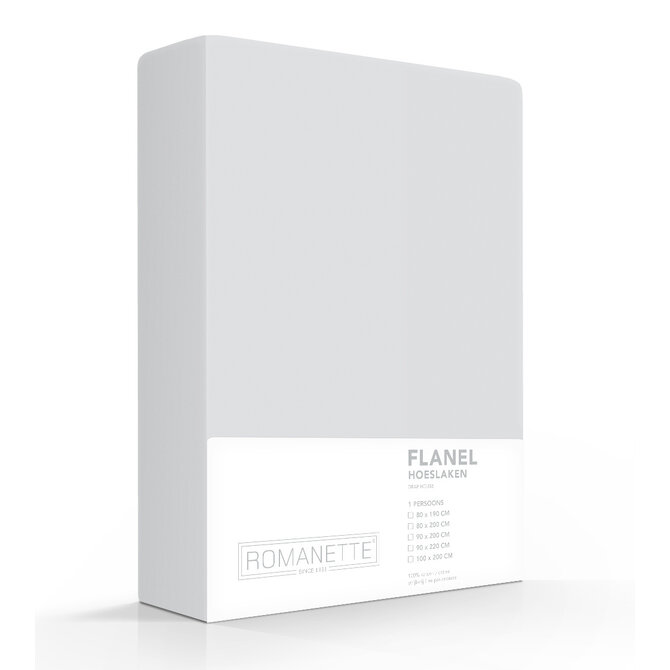 Romanette flanel hoeslaken  Zilver 90x200