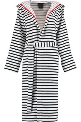 Cawö Dames Badjas met Capuchon 1243 Schwarz-weiss  40