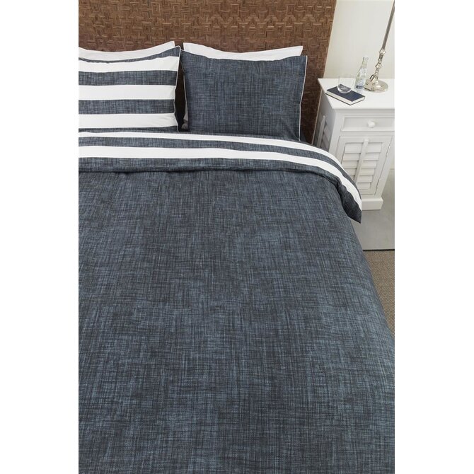 Rivièra Maison Lindy Lines Dekbedovertrek - Navy 200x200/220 cm