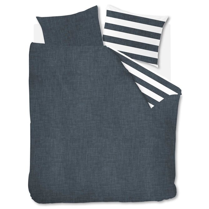 Rivièra Maison Lindy Lines Dekbedovertrek - Navy 200x200/220 cm