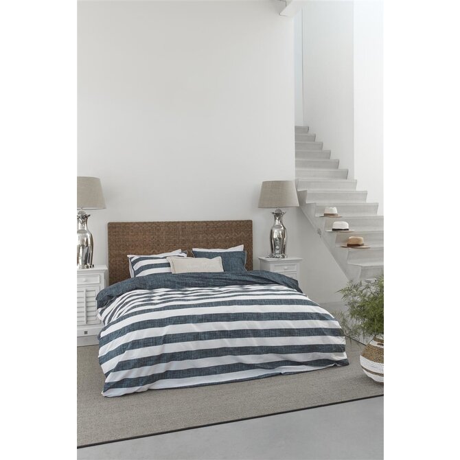 Housse de couette Rivièra Maison Lindy Lines - Marine 140x200/220 cm