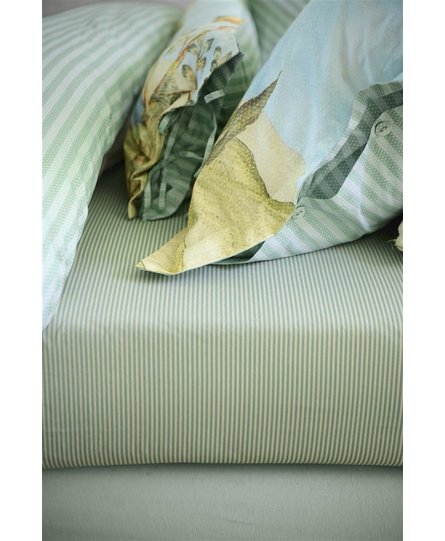 Pip Studio Duo Stripe Hoeslakens- Khaki 90x200 cm Hoekhoogte: 25 cm