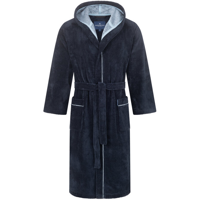 Morgenstern herenbadjas met capuchon Daniel marine/blauw Maat XXL