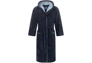 Morgenstern herenbadjas met capuchon Daniel marine/blauw Maat XL