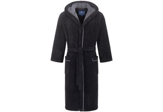 Morgenstern herenbadjas met capuchon Daniel chromezwart/petrol Maat L