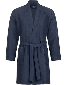Morgenstern badjas Sascha Kimono wafelstof kort 100cm Navy Blue XL