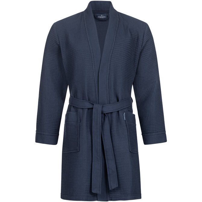 Morgenstern badjas Sascha Kimono wafelstof kort 100cm Navy Blue L