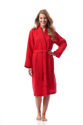 Morgenstern badjas Luca wafelstof Kimono 120cm Rood L