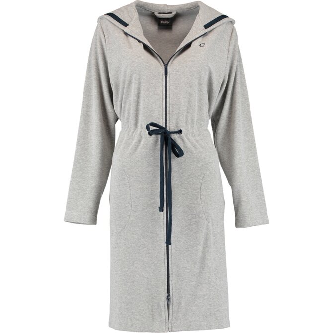 Cawö Peignoir pour dames avec capuche, sangle et fermeture éclair 821 - Grau-blau L