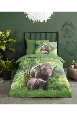 Bonjour no.30754 Eléphants 140x220 vert