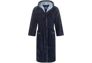 Morgenstern herenbadjas met capuchon Daniel marine/blauw Maat L