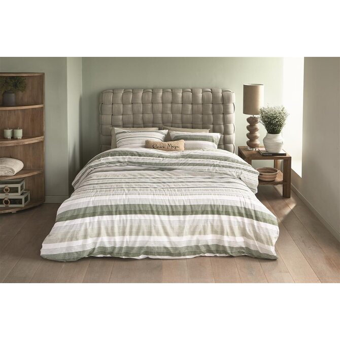 Riviera Maison Dekbedovertrek Sturdy Stripe  Grijsgroen 200x200/220 cm