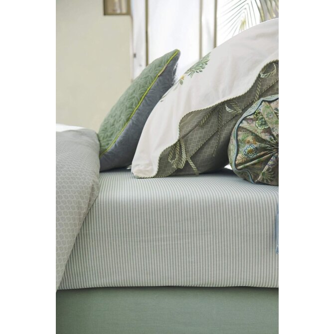 Pip Studio Hoeslaken Duo Stripe Green 180x200 cm Hoekhoogte 25 cm