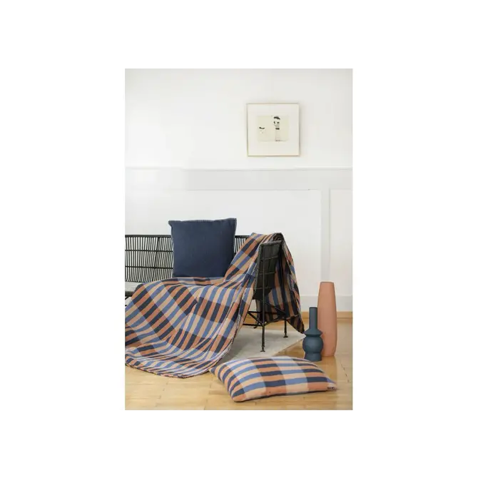 David Fussenegger NOVA plaid en coton à rayures superposées 145x220 cm marine