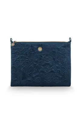 Pip Studio Cosmetic Flat Pouch Large Velvet Quiltey Days Blue 30x22x1cm