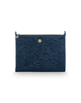 Pip Studio Cosmetic Flat Pouch Large Velvet Quiltey Days Blue 30x22x1cm